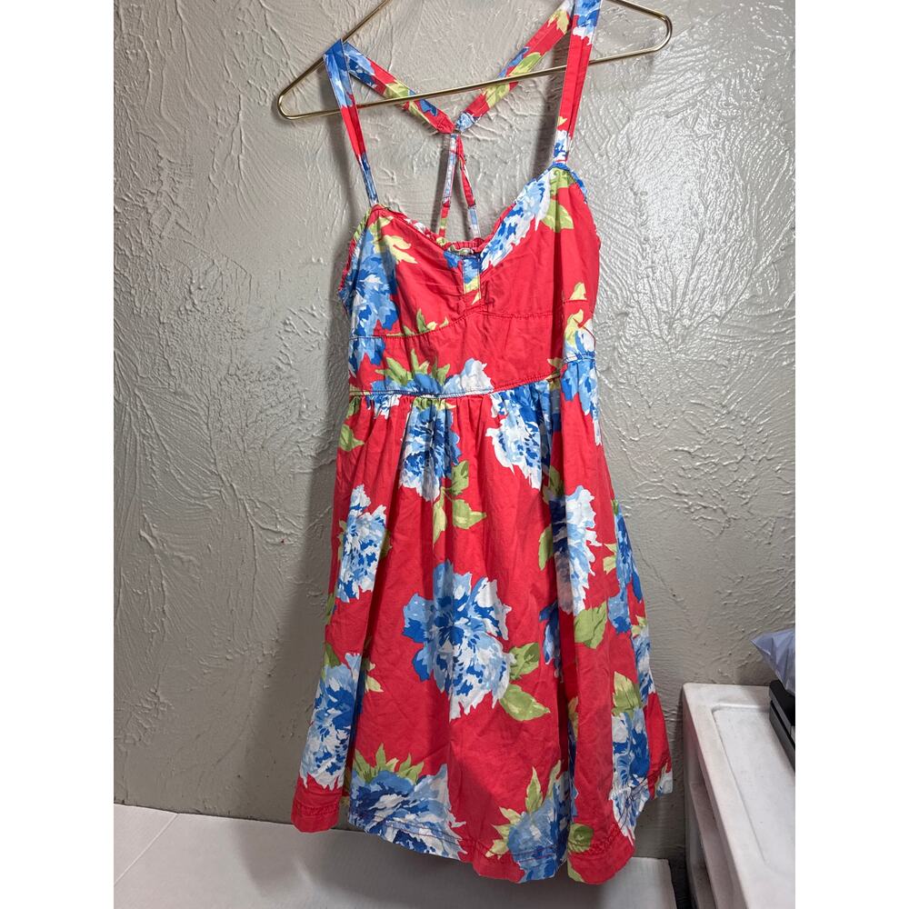 Abercrombie & Fitch A&F‎ Strappy Sun Dress Blue White Pink Floral Smocked Size M